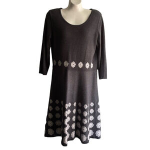 Nine West Charcoal Floral Long Sleeve Dress